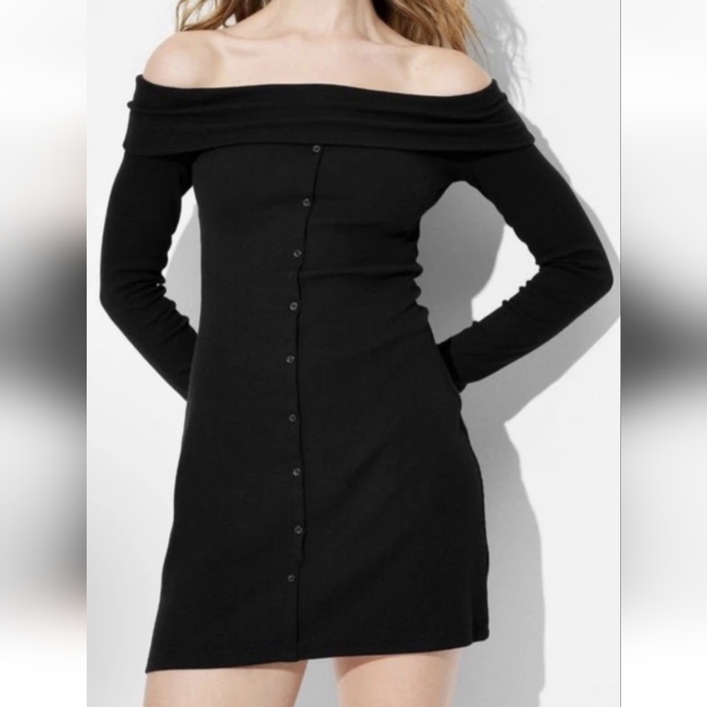 NWT Wild Fable Women's Off-Shoulder Black Button-Down Dress- Size Medium